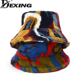 Autumn Winter Korea Faux Fur Warm Bucket Hat Fashion Soft Velvet Wide Brim Fisherman Hat Ladies Outdoor furly hat 211119