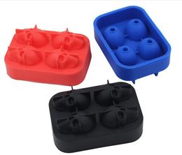 4 Cavity Skull Head 3D Mold Skeleton Bar Products Skull Form Wine Cocktail Ice Silicone Cube Tray Accessories Candy Mould Coolers