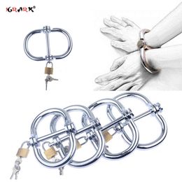 NXY Adult toys Metel Handcuffs Wrist Ankle Cuffs Slave Lockable Chain Roleplay Toy BDSM Stainless Steel Shackles SM Sex Shop 1130