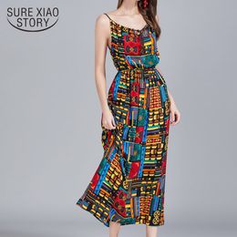 Fashion women dresses sexy harajuku elegant Sleeveless Print A-Line Beach Style chiffon 3824 50 210510