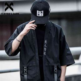 11 BYBB'S DARK Harajuku Open Stitch Jackets Men Hip Hop Thin Coats Ribbons Japanese Style Male Seven-cent Sleeve Streetwear 210811