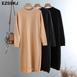 basic autumn winter straight sweater robe o-neck women loose long Female chic knit elegant dress 210322