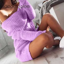 Jocoo Jolee Sexy Off Shoulder Sweater Dress Women Winter Long Sleeve Knitted Bodycon Dress Elegant Party Club Dress Plus Size 210619