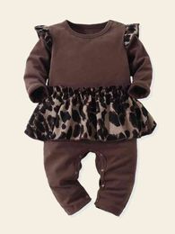 Baby Leopard Ruffle Trim Peplum Waist Jumpsuit SHE