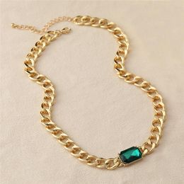 Chokers 17KM Classic Geometric Rectangle Green Crystal Chain Necklace For Women Men Unusual Gold Chunky Choker Necklaces Jewellery