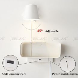 Wall Lamp LED Nordic Modern Bedroom Bedside Light Creative Shelf Open Wire With Switch USB Charging