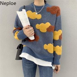 Neploe Fashion Crochet Floral Knit Sweaters Women Korean Pullovers Knitwear Coat O-neck Long Sleeve Casual Jumper Sueter Mujer 210422