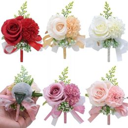 newFlower Wrist Corsage Boutonniere Handmade Wristband Red Pink Artificial Peony Rose Corsages Wedding Bridesmaid Party Suit Decor EWA4377