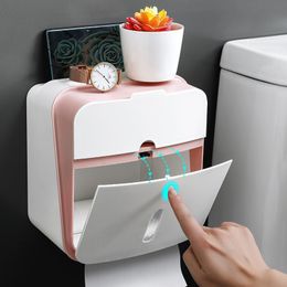 Toilet Paper Roll Holder Paper Towel Holder Organiser Tray Wall Mounted Wc Tissue Fixture Stand Box Shelf Bathroom Accessories 210320