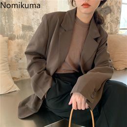 Nomikuma Vintage Notched Collar Long Sleeve Jackets Solid Color Casual OL Blazers Women Korean Fashion Suit Outerwear 3a320 210514