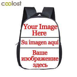 12 inch Customise Your Name Image Toddlers Backpack Cartoon Children School Bags Baby Kindergarten Backpack Kids Gift Bags X0529