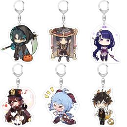 50PC Game Genshin Impact Bennett Keychains Tear Film On Both Sides Of Acrylic Key Chain Ganyu Keqing Wendi Xiao Hutao Figure Keyring Y220225