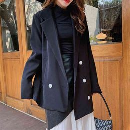 Autumn Korean Casual Black Loose Blazers Jackets Coat Women Work Office Lady Suit Slim Business Female Outerwear 210514