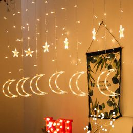 Led Curtain Garland ramadan decorations for home Star Moon String Light eid mubarak ramadan mubarak decor Ramadan Kareem Gift 210610