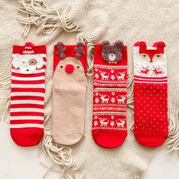 Christmas Socks Women Cartoon Santa Elk Pattern Warm Cotton Middle Tube Colourful Winter Christmas Stocking