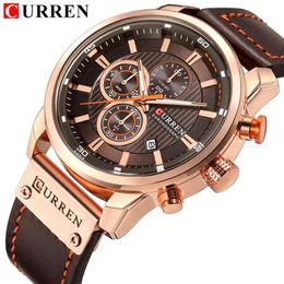 CURREN 8291 Luxury Brand Men Military Sport Watches Men's Quartz Clock Leather Strap Waterproof Date Wristwatch Reloj Hombre 210329