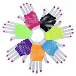 Hohe Qualität Punk Goth Bonbonfarben Netzhandschuhe ohne Finger Lady Disco Dance Kostüm Spitze fingerlose Mesh-Fischnetzhandschuhe 12 Paare/24 Stück