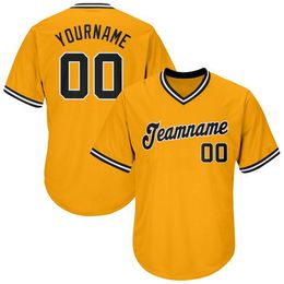 Custom Gold Black-White-009 Authentic Throwback Rib-Knit Baseball Jersey Shirt