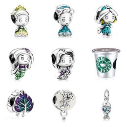 -Se adapta a las pulseras Pandora 20 unids de dibujos animados de hadas princesa hojas cuello los encantos de plata se adapta a las perlas de la pulsera de los encantos de Pandora para la fabricación de joyas 925 encantos de plata esterlina