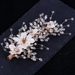 Resin Flower Pearl Hair Comb Clip Crystal Bridal Wedding Jewelry Gold Color Pins For Women Accessories Bride Headpiece Clips & Barrettes