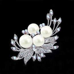 Pins, Brooches Amazing Rainbow Colour Crystals Pretty Pearl Flower Brooch For Women Elegant Party Stylish Jewellery Broach Pin Lady