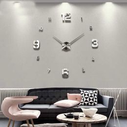 2021 wall clock living room Large Wall Clock DIY Quartz Clocks Watches Acrylic Mirror Stickers Living Room Decor home wall clock X0726