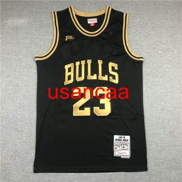 1997-98 Finals embroidery men's 23 Michael black gold retro season basketball jerseys S M L XL XXL