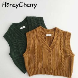 Children's vest autumn 2021 new vest V-neck pullover knitted vest toddler boys sweaters knit sweater Y1024