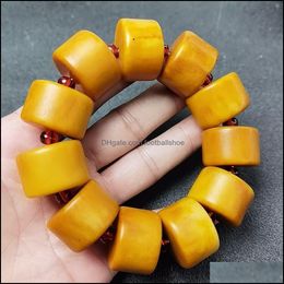 Beaded, Bracelets Jewellery Natural Amber Chicken Oil Huang Lao Honey Calcate Pan Stone Beads Fashion Hand String Men And Women Strands Drop D