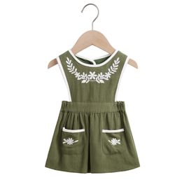 -BRG Großhandel Ins Koreanisch Australien Qualität Baby Overalls Kleider Organische Leinen Baumwolle Herbst Sommer Kinder Mädchen Stickerei Kleid 1850 Z2
