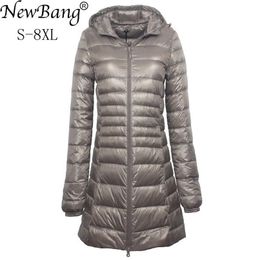 Bang 7XL 8XL Plus Long Down Jacket Women Winter Ultra Light With Hooded Coat Female Big Size Coats 210923