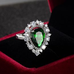 Pear Shape Engagement Ring Women Finger Jewellery 18k White Gold Filled Halo Sparkling Gift