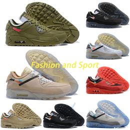 Nike X OFF-WHITE Air Max 90 Top Quality Release Off Authentic 90 Desert Ore Ghiaccio Scarpe da uomo Mens Donne 90s Nero Black Bianco Moda Sport Sport Scarpe da ginnastica 36-45