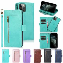 multifunction phone case UK - Zipper Wallet Phone Cases for iPhone 12 11 Pro Max XR XS X 7 8 Plus, 2in1 Retro Multifunction PU Leather Flip Kickstand Cover Case with Coin Purse