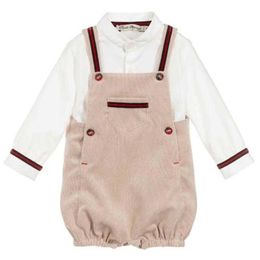 2 PZ Neonati maschi Boutique Vestiti Set Autunno Abbigliamento per bambini Completo per bambini Manica lunga Camicia bianca + Pantaloni Infantili Abiti spagnoli 210615