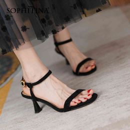 SOPHITINA Women Sandals Retro Concise Kid Suede Leather Sandals Buckle Strap Light Green Casual Ladies Shoes AO865 210513