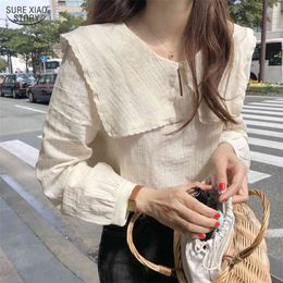 Korean Style All-Match Full-Sleeved Shirts Casual Patchwork Ruffles Loose Women Tops Autumn Chic Blouse Blusas 10187 210506