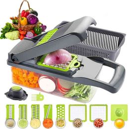 Multifunctional Vegetable Slicer Vegetable Cutter Fruit Slicer Drain Basket Manual Veget Chopper 12 In 1 Kitchen Accessories 210326