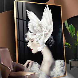 Canvas Art Poster and Print Wall Art Pictures Fashion Woman butterfly Oil Painting Modern Home Canvas Art Home Decor