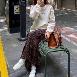 letters fleece Overszie Women Autumn 2 Piece Sets Womens oversize high waist Skirt pleated Suits Sell separately 210423