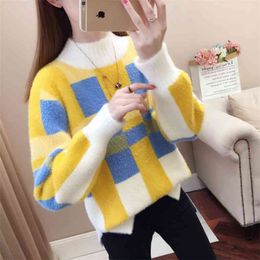 Mink Pullover Sweater Women Autumn And Winter Korean Loose Wild Net Red Knitted Bottoming Shirt Tide 210427