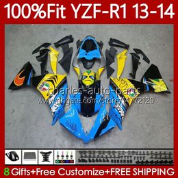 Motorcycle OEM Body For YAMAHA YZF R 1 1000CC YZF-R1 YZF1000 2013 2014 Bodywork 97No.15 YZF R1 1000 CC YZFR1 13 14 YZF-1000 2013-2014 Injection Mould Fairings shark fish blk