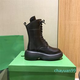 2021 Женская платформа на шнуровке на шнуровке ботинки громоздкие округлые ноги кожаные ботинки бежевого черного зеленого размера ЕС 35-40