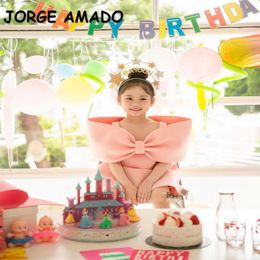 Summer Kids Girls Dress Pink Super Bow Sling Princess Birthday Wedding Piano Perform Children's Day E6514 210610