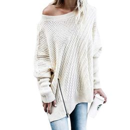 Jocoo Jolee Oversized Women's Sweater Europe Style O Neck Batwing Sleeve Loose Sweeaters Zipper Pullover Knitwear 210619