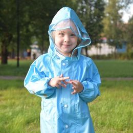 QIAN 2-9 Years Old Jumpsuit Raincoat Hooded Cartoon Kids One-Piece Coat Tour Fashionable Waterproof Children Rain Gear Suit 210320