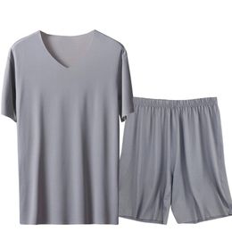 Ice Silk Men Solid Pyjamas Set Short Sleeve Summer Sleepwear Homewear Plus Size 3XL 4XL Male Pijama Pyjamas Suit Loose Nightwear 210901