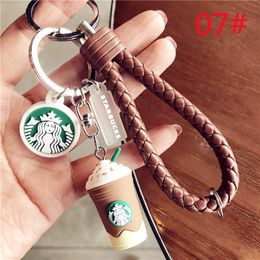 Keychains & Lanyards Resin keychain Cute cartoon couple Simulated Coffee cup woven rope bell car key chain H9ZW