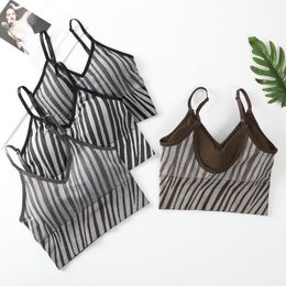 Camisoles & Tanks Summer Zebra Stripe Seamless Underwear Sexy Women's Short Corset Brassiere Top Camisole Padded Canisole Pushup Bra Pad