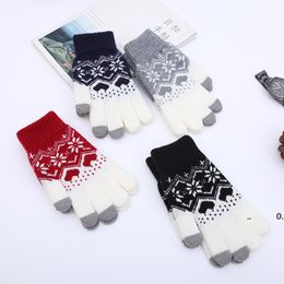 Creative Fashion Snowflake Printing Gloves Mobile Phone Touch Screen Knitted Winter Thick & Warm Adult Glove Men Women RRF11327